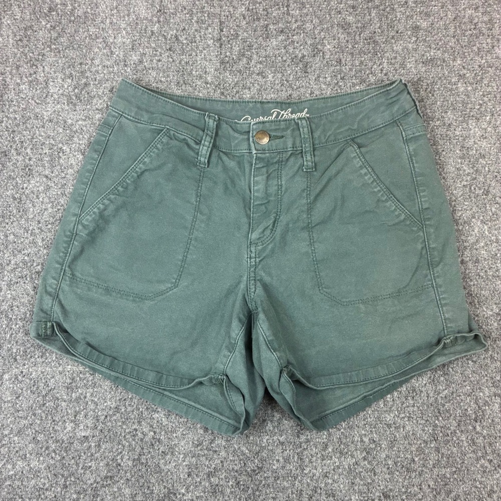 Universal Thread Womens Green Chino Utility Shorts Size 2/26 Mid Rise Stretch